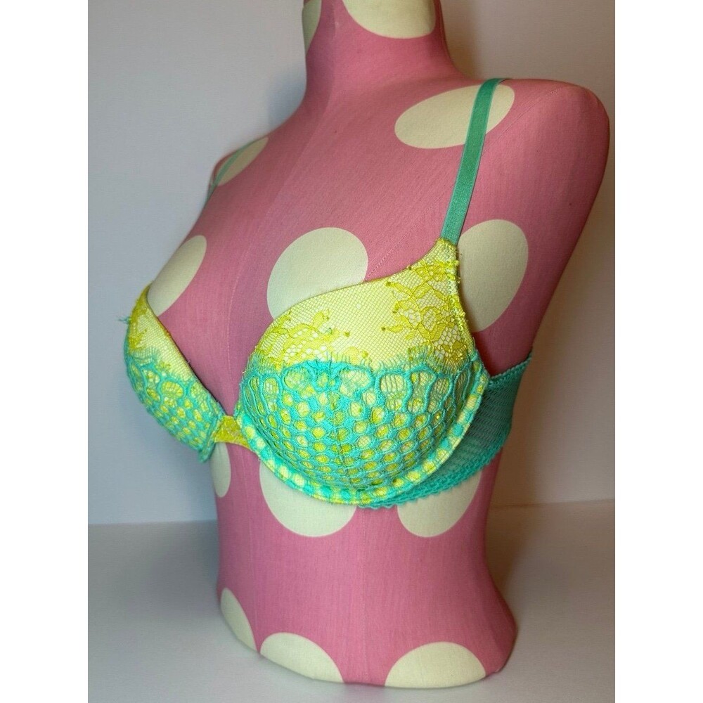 VICTORIA’S SECRET TURQUOISE & YELLOW PUSH-UP BRA SIZE 32C